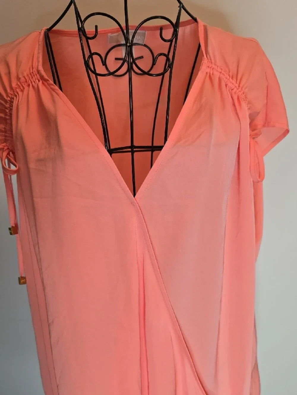 Michael Kors Coral Pink Surplice Short Sleeve Blouse